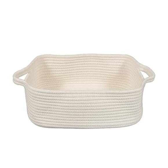 Woven Cotton Rope Storage Basket with Handles for Organizing Shelves Closet - Picture 8 of 8
